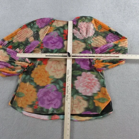 UNGARO Ariel Foiled Garden Blouse Womens XS Apricot Multi Floral Print NWT $595 - Picture 8 of 11